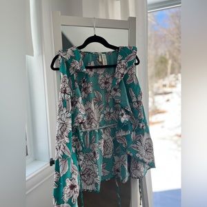 Japna Turquoise Floral Designed Blouse Size Medium